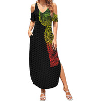 Hawaiian Traditional Tattoos Summer Maxi Dress Kakau Tribal Tropical Plant Motif Kanaka Maoli Flag Color Inspired