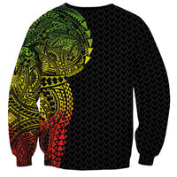 Hawaiian Traditional Tattoos Sweatshirt Kakau Tribal Tropical Plant Motif Kanaka Maoli Flag Color Inspired