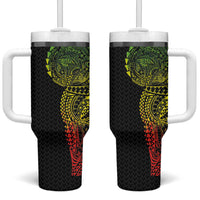 Hawaiian Traditional Tattoos Tumbler With Handle Kakau Tribal Tropical Plant Motif Kanaka Maoli Flag Color Inspired
