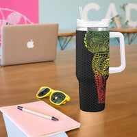 Hawaiian Traditional Tattoos Tumbler With Handle Kakau Tribal Tropical Plant Motif Kanaka Maoli Flag Color Inspired