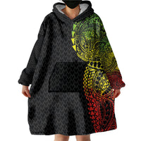 Hawaiian Traditional Tattoos Wearable Blanket Hoodie Kakau Tribal Tropical Plant Motif Kanaka Maoli Flag Color Inspired