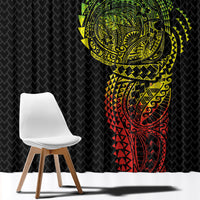 Hawaiian Traditional Tattoos Window Curtain Kakau Tribal Tropical Plant Motif Kanaka Maoli Flag Color Inspired