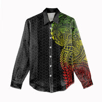Hawaiian Traditional Tattoos Women Casual Shirt Kakau Tribal Tropical Plant Motif Kanaka Maoli Flag Color Inspired