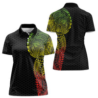 Hawaiian Traditional Tattoos Women Polo Shirt Kakau Tribal Tropical Plant Motif Kanaka Maoli Flag Color Inspired