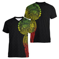 Hawaiian Traditional Tattoos Women V-Neck T-Shirt Kakau Tribal Tropical Plant Motif Kanaka Maoli Flag Color Inspired LT03 - Polynesian Pride