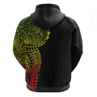 Hawaiian Traditional Tattoos Zip Hoodie Kakau Tribal Tropical Plant Motif Kanaka Maoli Flag Color Inspired