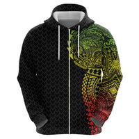 Hawaiian Traditional Tattoos Zip Hoodie Kakau Tribal Tropical Plant Motif Kanaka Maoli Flag Color Inspired