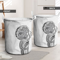 Hawaiian Traditional Tattoos Laundry Basket Kakau Tribal Tropical Plant Motif White Color