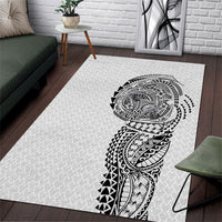 Hawaiian Traditional Tattoos Area Rug Kakau Tribal Tropical Plant Motif White Color