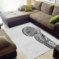 Hawaiian Traditional Tattoos Area Rug Kakau Tribal Tropical Plant Motif White Color