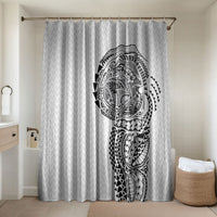 Hawaiian Traditional Tattoos Bathroom Set Kakau Tribal Tropical Plant Motif White Color