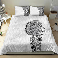 Hawaiian Traditional Tattoos Bedding Set Kakau Tribal Tropical Plant Motif White Color