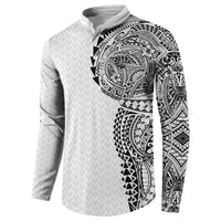 Hawaiian Traditional Tattoos Button Sweatshirt Kakau Tribal Tropical Plant Motif White Color