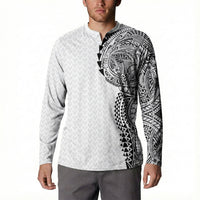 Hawaiian Traditional Tattoos Button Sweatshirt Kakau Tribal Tropical Plant Motif White Color