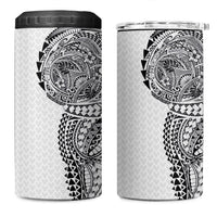 Hawaiian Traditional Tattoos 4 in 1 Can Cooler Tumbler Kakau Tribal Tropical Plant Motif White Color