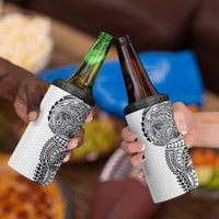 Hawaiian Traditional Tattoos 4 in 1 Can Cooler Tumbler Kakau Tribal Tropical Plant Motif White Color