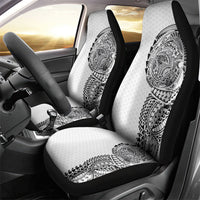 Hawaiian Traditional Tattoos Car Seat Cover Kakau Tribal Tropical Plant Motif White Color