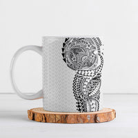 Hawaiian Traditional Tattoos Ceramic Mug Kakau Tribal Tropical Plant Motif White Color