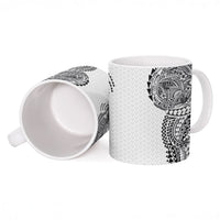 Hawaiian Traditional Tattoos Ceramic Mug Kakau Tribal Tropical Plant Motif White Color
