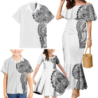 Hawaiian Traditional Tattoos Family Matching Mermaid Dress and Hawaiian Shirt Kakau Tribal Tropical Plant Motif White Color LT03 - Polynesian Pride