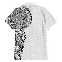 Hawaiian Traditional Tattoos Family Matching Short Sleeve Bodycon Dress and Hawaiian Shirt Kakau Tribal Tropical Plant Motif White Color LT03 - Polynesian Pride