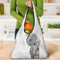 Hawaiian Traditional Tattoos Grocery Bag Kakau Tribal Tropical Plant Motif White Color