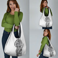 Hawaiian Traditional Tattoos Grocery Bag Kakau Tribal Tropical Plant Motif White Color