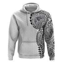 Hawaiian Traditional Tattoos Hoodie Kakau Tribal Tropical Plant Motif White Color