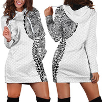 Hawaiian Traditional Tattoos Hoodie Dress Kakau Tribal Tropical Plant Motif White Color