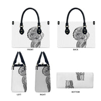 Hawaiian Traditional Tattoos Leather Bag Kakau Tribal Tropical Plant Motif White Color