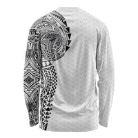 Hawaiian Traditional Tattoos Long Sleeve Shirt Kakau Tribal Tropical Plant Motif White Color