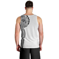 Hawaiian Traditional Tattoos Men Tank Top Kakau Tribal Tropical Plant Motif White Color