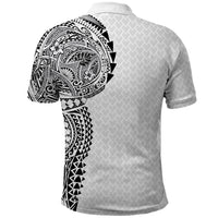 Hawaiian Traditional Tattoos Polo Shirt Kakau Tribal Tropical Plant Motif White Color