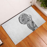 Hawaiian Traditional Tattoos Rubber Doormat Kakau Tribal Tropical Plant Motif White Color
