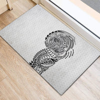 Hawaiian Traditional Tattoos Rubber Doormat Kakau Tribal Tropical Plant Motif White Color