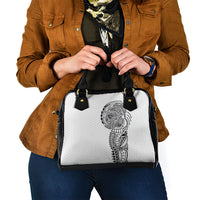 Hawaiian Traditional Tattoos Shoulder Handbag Kakau Tribal Tropical Plant Motif White Color