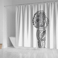 Hawaiian Traditional Tattoos Shower Curtain Kakau Tribal Tropical Plant Motif White Color