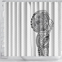 Hawaiian Traditional Tattoos Shower Curtain Kakau Tribal Tropical Plant Motif White Color