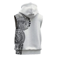 Hawaiian Traditional Tattoos Sleeveless Hoodie Kakau Tribal Tropical Plant Motif White Color