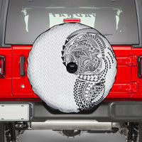 Hawaiian Traditional Tattoos Spare Tire Cover Kakau Tribal Tropical Plant Motif White Color