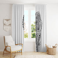 Hawaiian Traditional Tattoos Window Curtain Kakau Tribal Tropical Plant Motif White Color