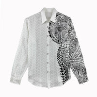 Hawaiian Traditional Tattoos Women Casual Shirt Kakau Tribal Tropical Plant Motif White Color