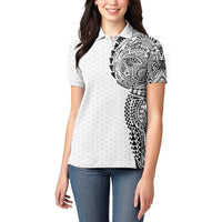Hawaiian Traditional Tattoos Women Polo Shirt Kakau Tribal Tropical Plant Motif White Color