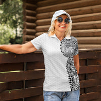 Hawaiian Traditional Tattoos Women Polo Shirt Kakau Tribal Tropical Plant Motif White Color
