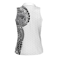Hawaiian Traditional Tattoos Women Sleeveless Polo Shirt Kakau Tribal Tropical Plant Motif White Color LT03 - Polynesian Pride