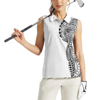 Hawaiian Traditional Tattoos Women Sleeveless Polo Shirt Kakau Tribal Tropical Plant Motif White Color LT03 - Polynesian Pride