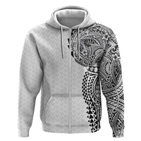 Hawaiian Traditional Tattoos Zip Hoodie Kakau Tribal Tropical Plant Motif White Color