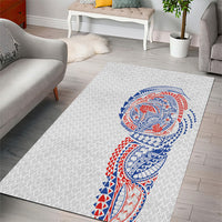 Hawaiian Traditional Tattoos Area Rug Kakau Tribal Tropical Plant Motif Hawaii Flag Color Inspired