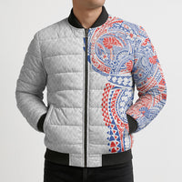 Hawaiian Traditional Tattoos Bomber Puffer Jacket Kakau Tribal Tropical Plant Motif Hawaii Flag Color Inspired