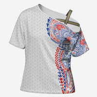 Hawaiian Traditional Tattoos Cross Shoulder Shirt Kakau Tribal Tropical Plant Motif Hawaii Flag Color Inspired